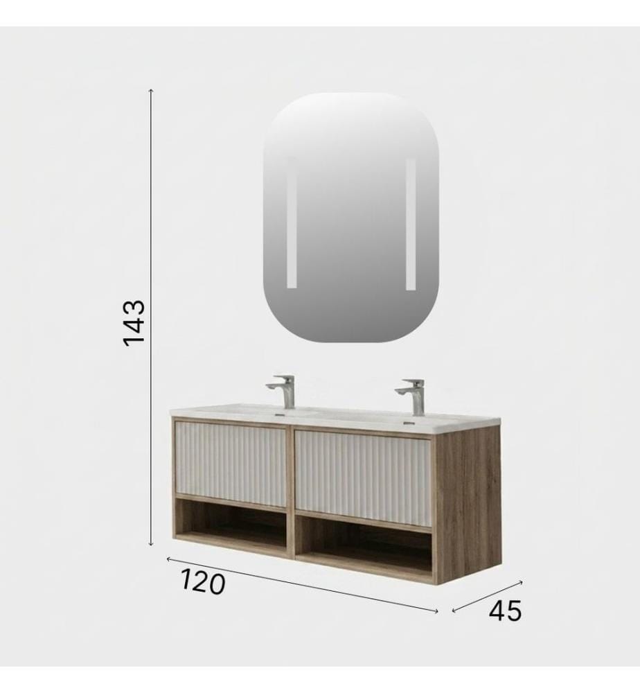 Ensemble meuble de salle de bain avec lavabo et miroir 2 pièces chêne gris vanille CARCASS 100% PANNEAU DE PARTICULES REVÊTU DE MÉLAME