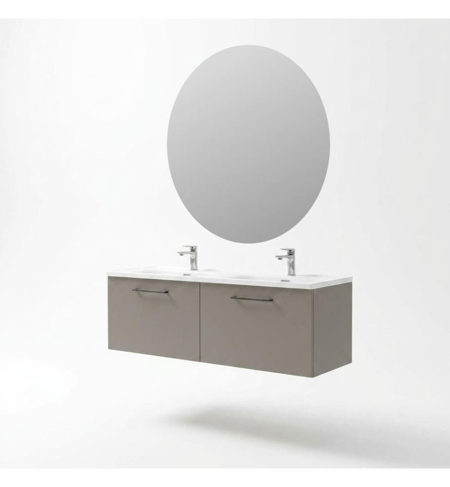Ensemble meuble de salle de bain avec lavabo et miroir 2 pièces gris pierre 100 % panneaux de particules recouverts de mélamine