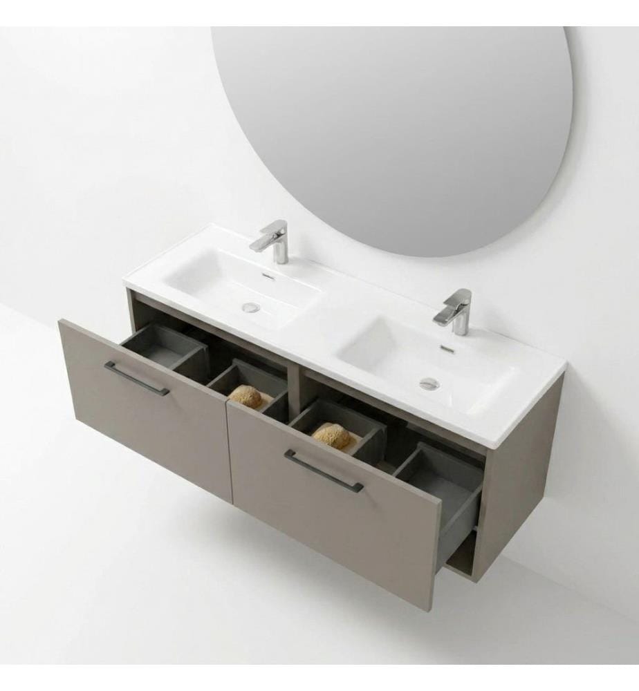 Ensemble meuble de salle de bain avec lavabo et miroir 2 pièces gris pierre 100 % panneaux de particules recouverts de mélamine