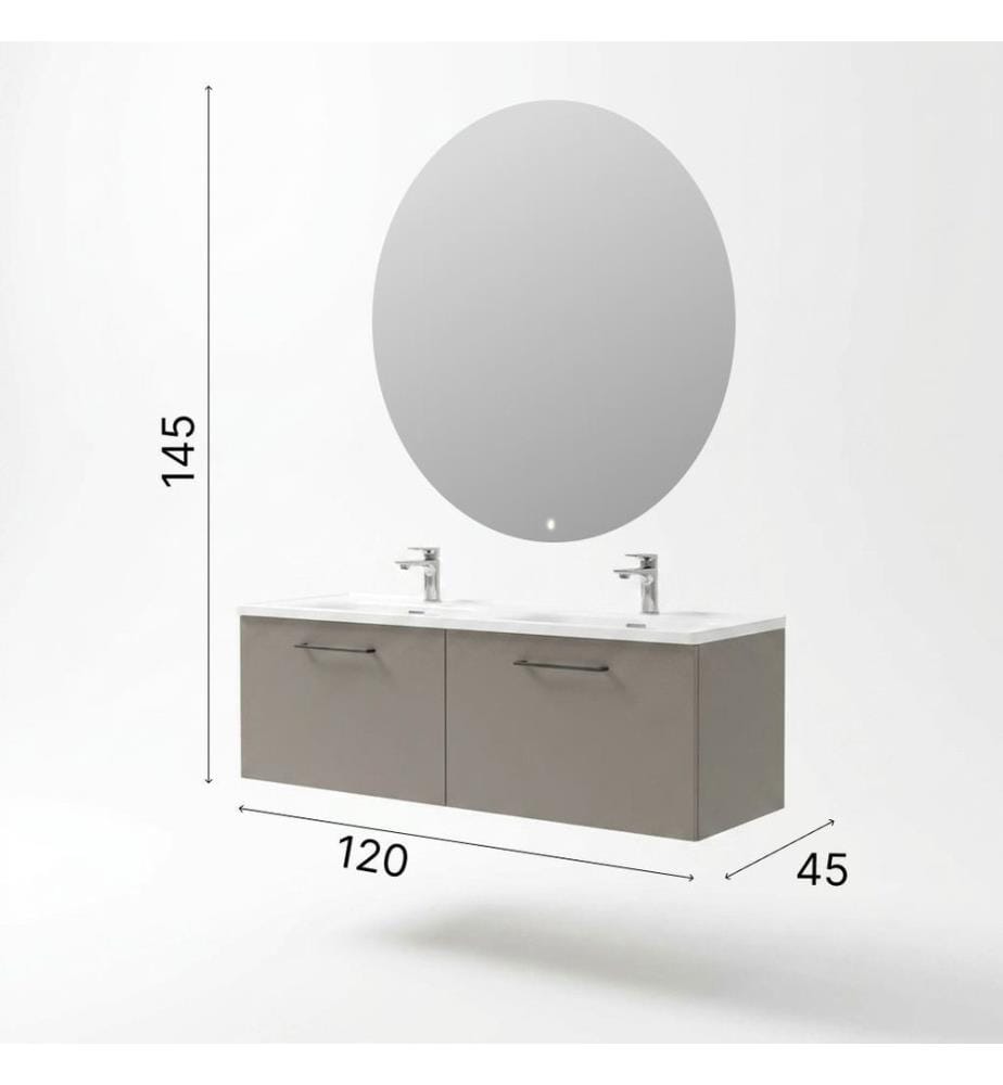 Ensemble meuble de salle de bain avec lavabo et miroir 2 pièces gris pierre 100 % panneaux de particules recouverts de mélamine