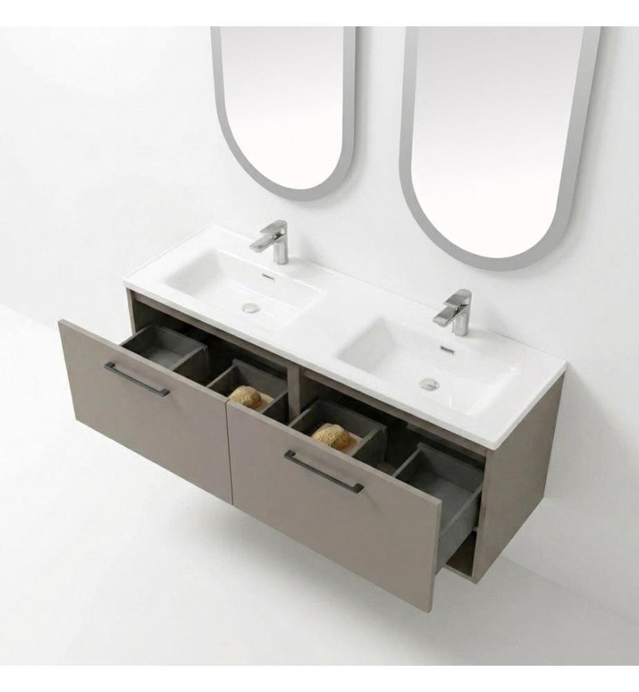 Ensemble meuble de salle de bain avec lavabo et miroir 2 pièces gris pierre 100 % MDF doux au toucher