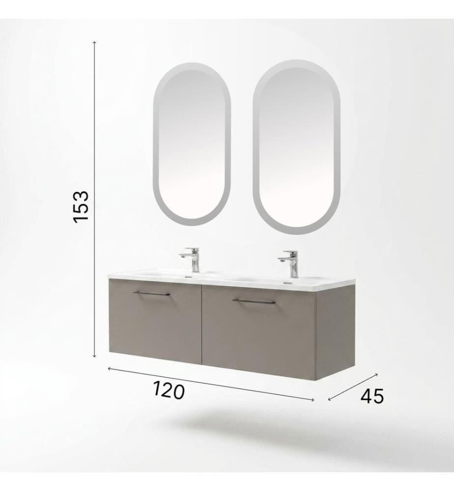 Ensemble meuble de salle de bain avec lavabo et miroir 2 pièces gris pierre 100 % MDF doux au toucher