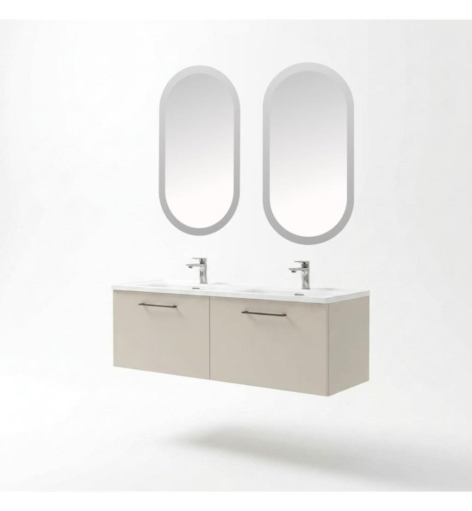 Badezimmerschrank mit Waschbecken und Spiegel 2-teilig Platin 100 % Soft-Touch-MDF