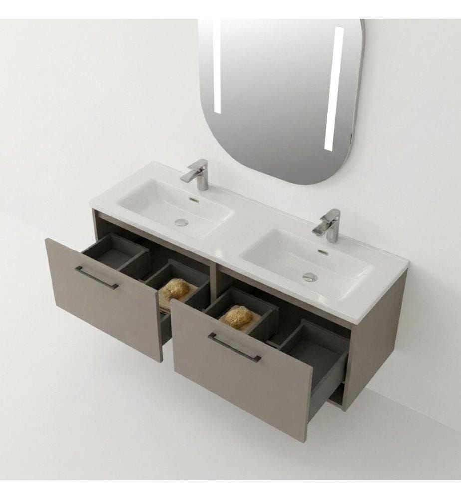 Ensemble meuble de salle de bain avec lavabo et miroir 2 pièces gris pierre 100 % panneaux de particules recouverts de mélamine