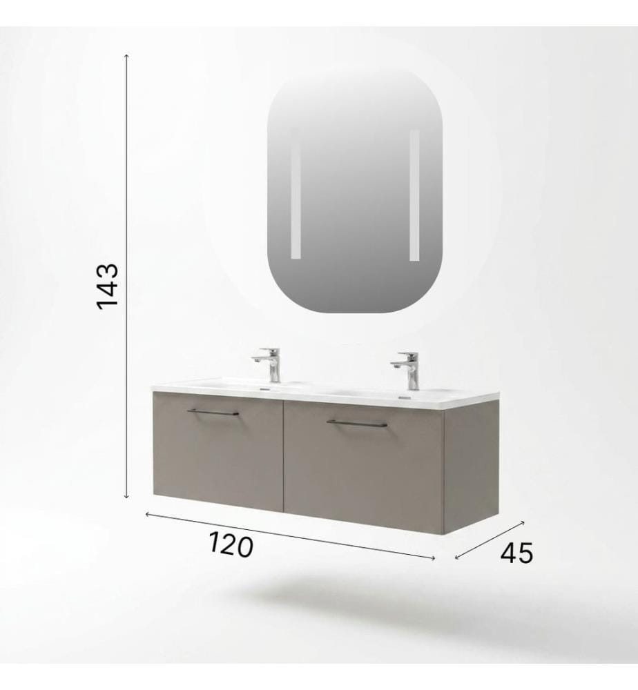 Ensemble meuble de salle de bain avec lavabo et miroir 2 pièces gris pierre 100 % panneaux de particules recouverts de mélamine