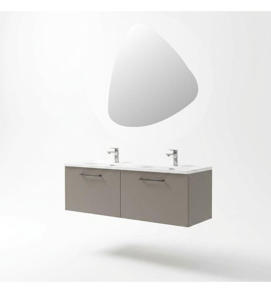 Ensemble meuble de salle de bain avec lavabo et miroir 2 pièces gris pierre 100 % panneaux de particules recouverts de mélamine