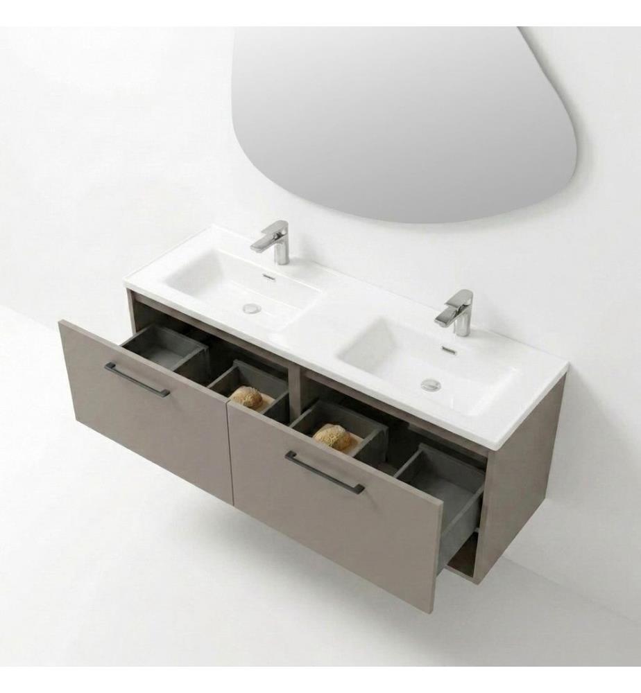 Ensemble meuble de salle de bain avec lavabo et miroir 2 pièces gris pierre 100 % panneaux de particules recouverts de mélamine