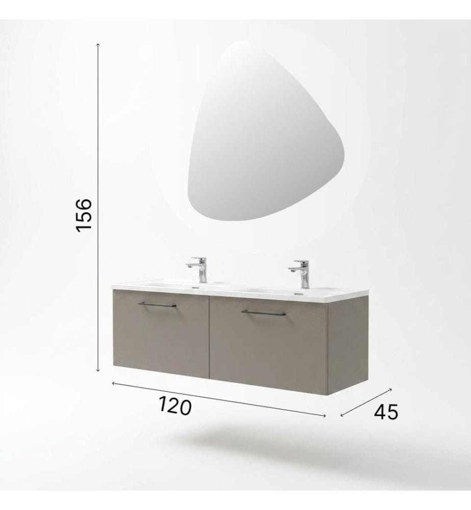 Ensemble meuble de salle de bain avec lavabo et miroir 2 pièces gris pierre 100 % panneaux de particules recouverts de mélamine