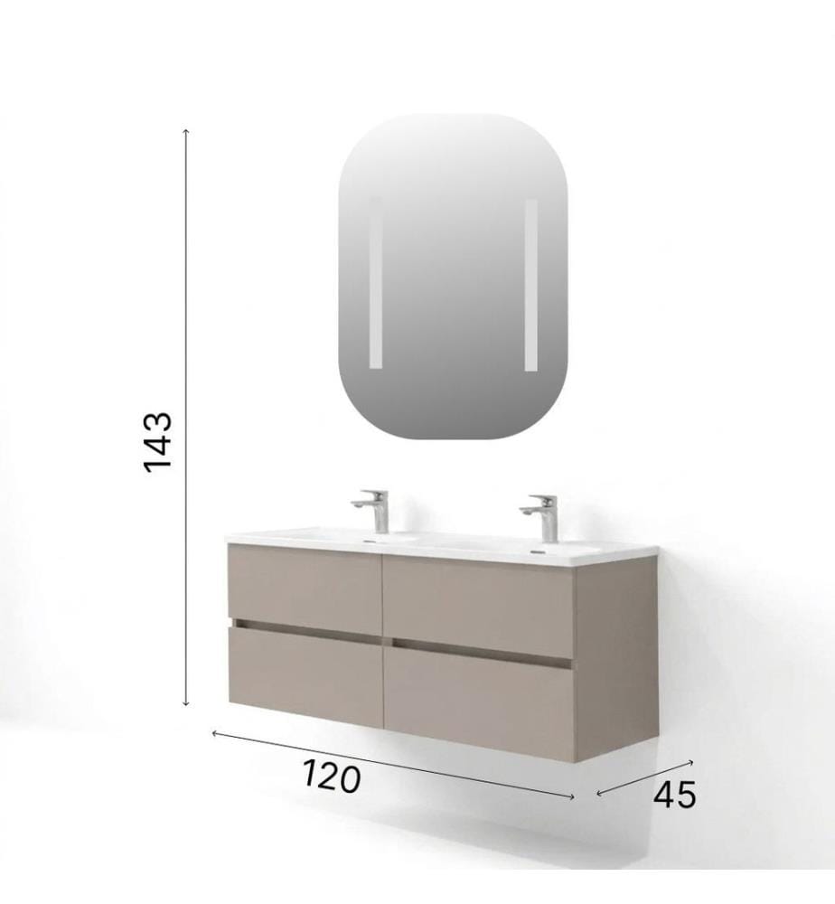 Ensemble meuble de salle de bain avec lavabo et miroir 2 pièces couleur café mat panneau de particules 100 % recouvert de mélamine