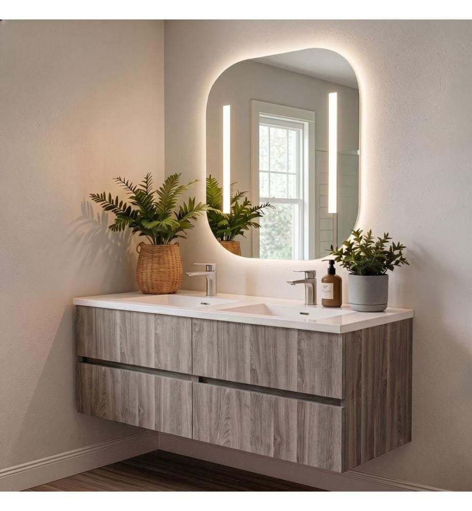Ensemble meuble de salle de bain avec lavabo et miroir 2 pièces bouleau Monsoon panneau de particules 100 % recouvert de mélamine