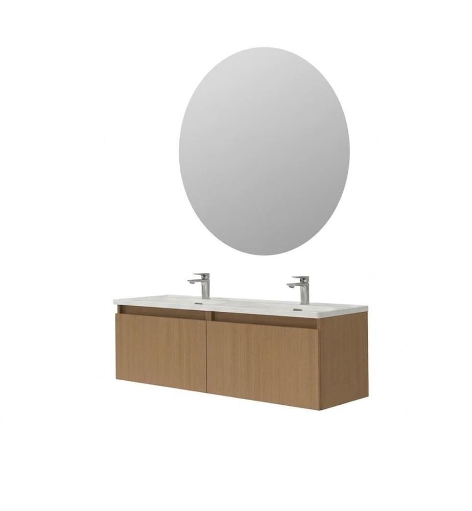 Ensemble meuble de salle de bain avec lavabo et miroir 2 pièces noyer clair 100 % panneaux de particules recouverts de mélamine