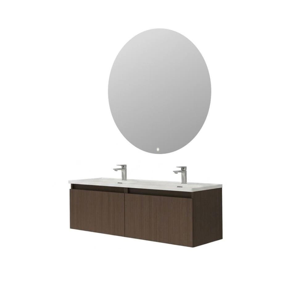 Ensemble meuble de salle de bain avec lavabo et miroir 2 pièces noyer foncé panneaux de particules 100 % mélaminés
