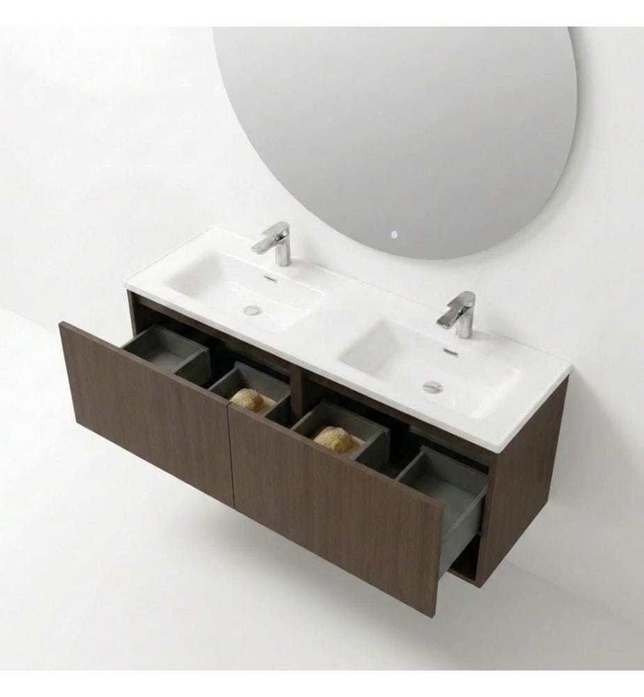 Ensemble meuble de salle de bain avec lavabo et miroir 2 pièces noyer foncé panneaux de particules 100 % mélaminés
