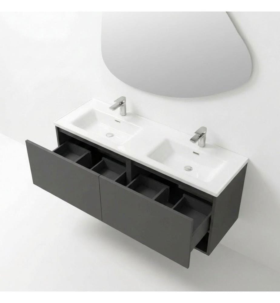 Badezimmerschrank mit Waschbecken und Spiegel 2-teilig Dunkelgrau 100 % melaminbeschichtete Spanplatte