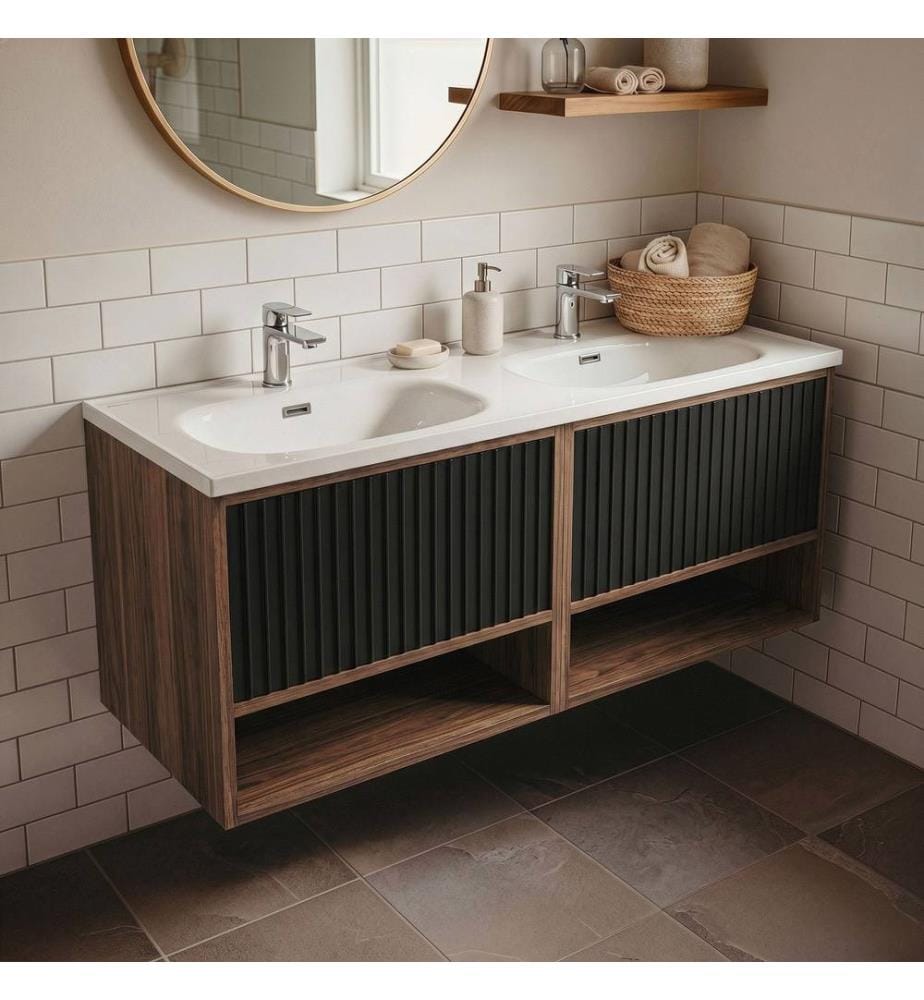 Meuble de salle de bain avec lavabo chêne fraisé Argento structure 100 % panneaux de particules revêtus de mélamine