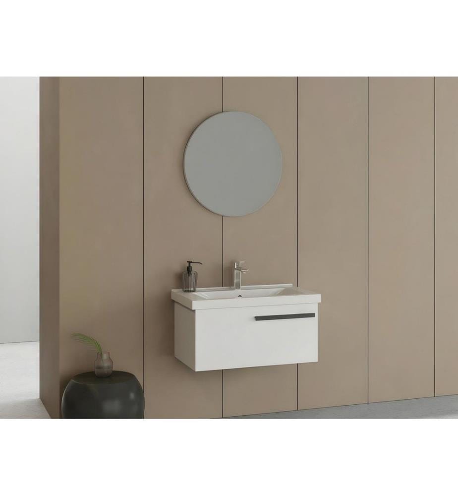 Ensemble meuble de salle de bain avec lavabo et miroir 2 pièces blanc mat panneau de particules 100 % recouvert de PVC