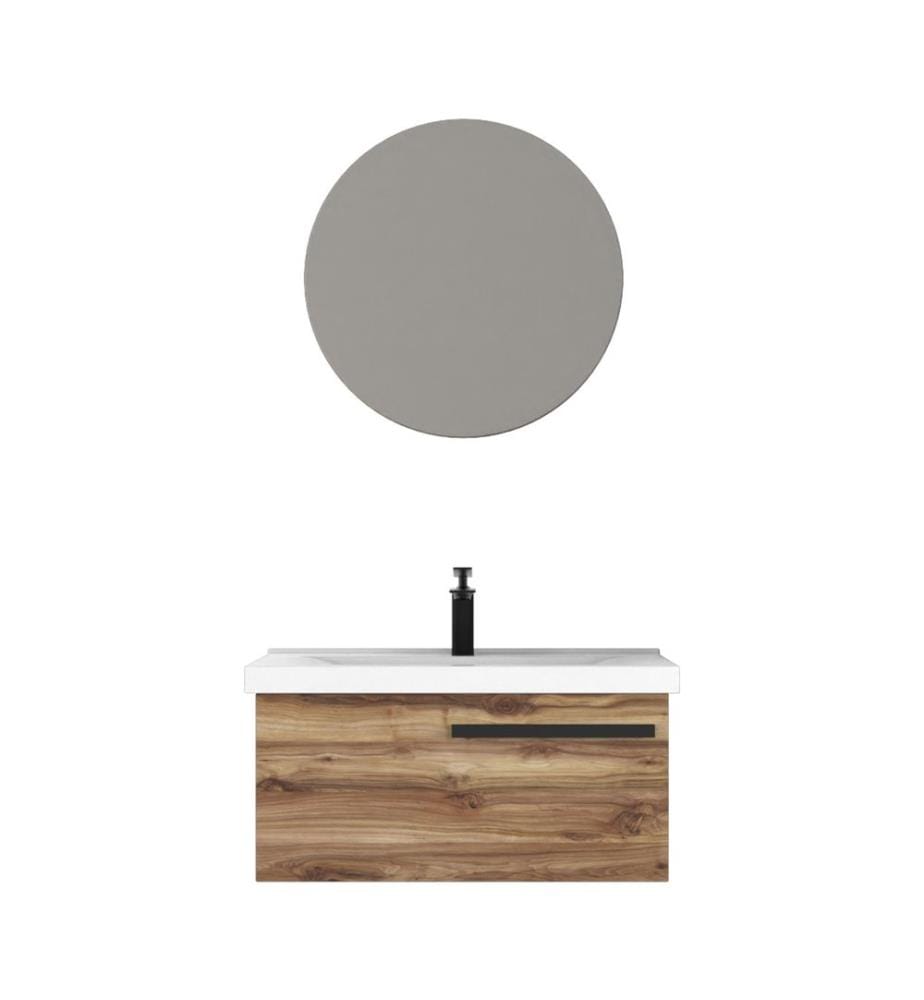 Badezimmerschrank mit Waschbecken und Spiegel 2-teilig Kiefernholz 100 % PVC-beschichtete Spanplatte