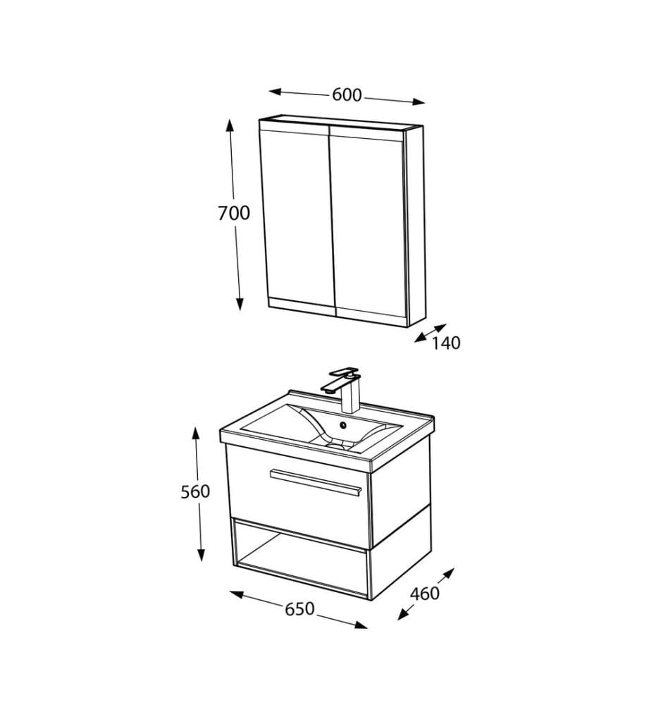 Ensemble meuble de salle de bain avec lavabo et miroir 2 pièces pin panneau de particules 100 % recouvert de PVC
