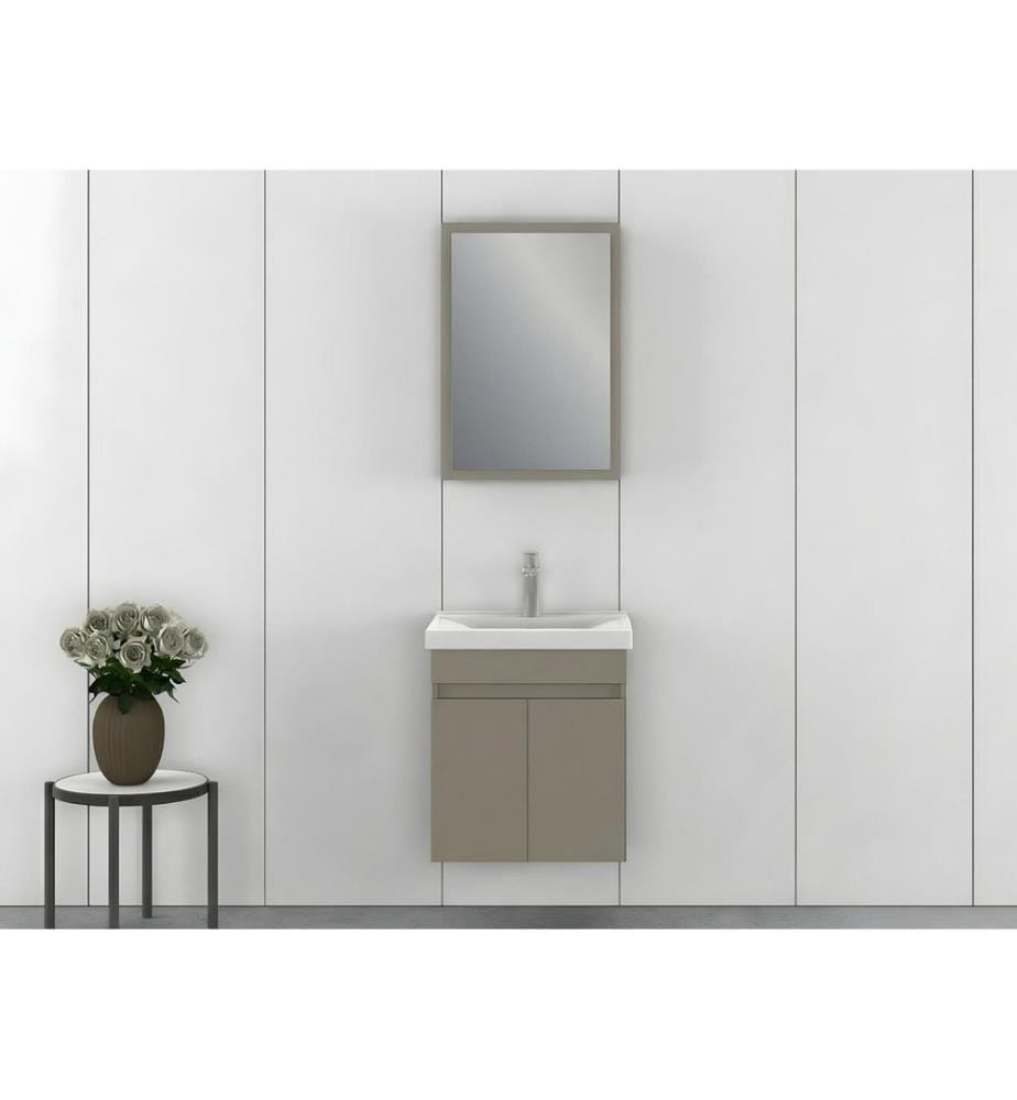 Badezimmerschrank mit Waschbecken und Spiegel 2-teilig Latte 100 % PVC-beschichtete Spanplatte