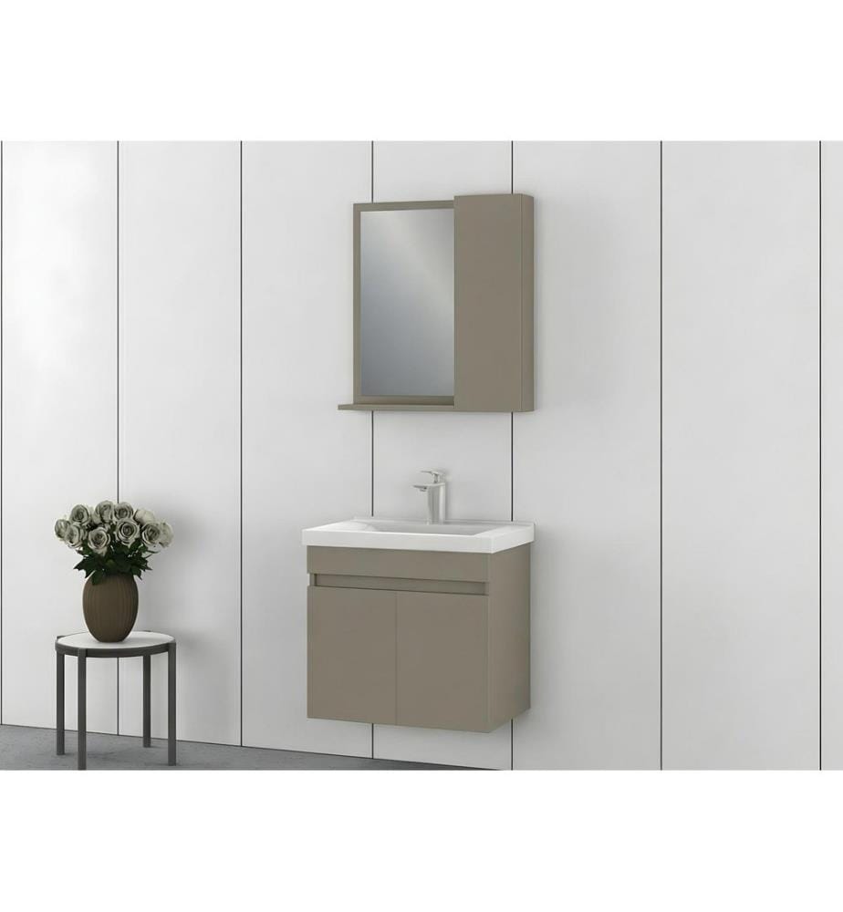 Ensemble meuble de salle de bain avec lavabo et miroir 2 pièces couleur latte panneau de particules 100 % recouvert de PVC