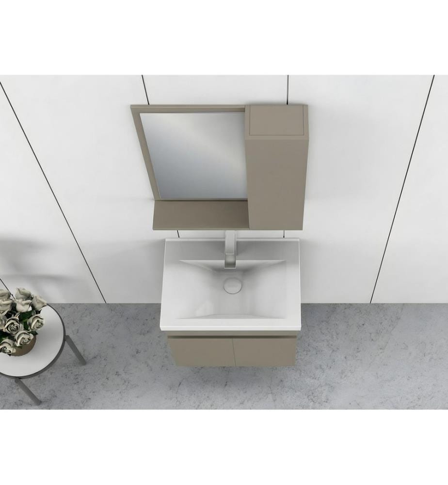 Ensemble meuble de salle de bain avec lavabo et miroir 2 pièces couleur latte panneau de particules 100 % recouvert de PVC