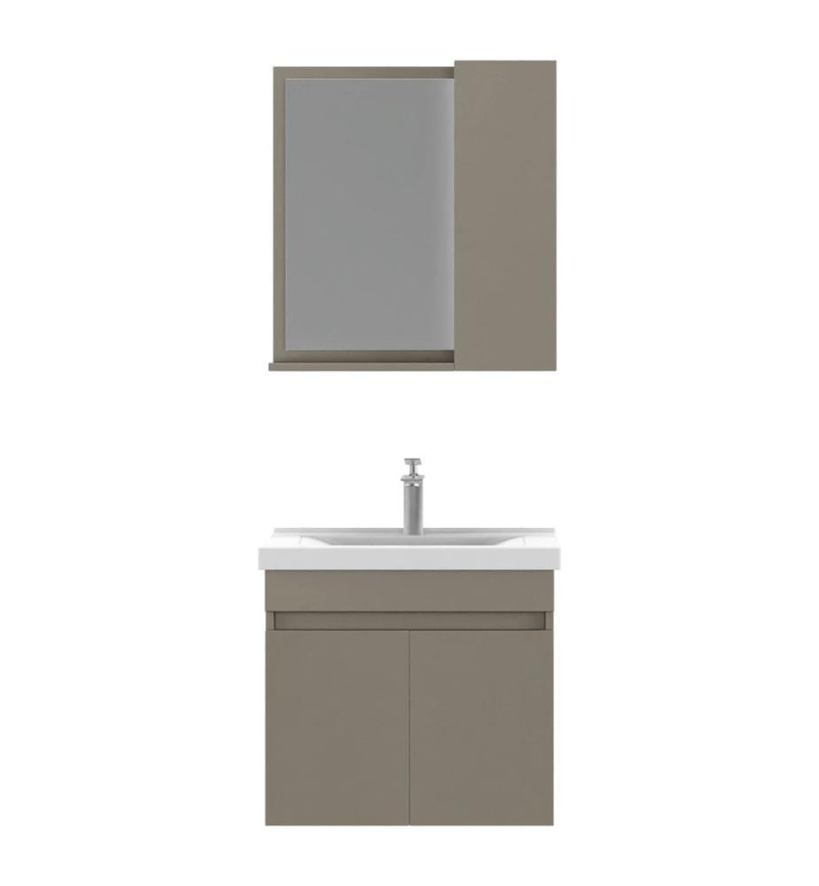 Ensemble meuble de salle de bain avec lavabo et miroir 2 pièces couleur latte panneau de particules 100 % recouvert de PVC