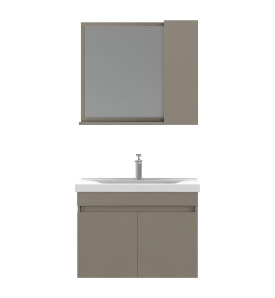 Ensemble meuble de salle de bain avec lavabo et miroir 2 pièces couleur latte panneau de particules 100 % recouvert de PVC
