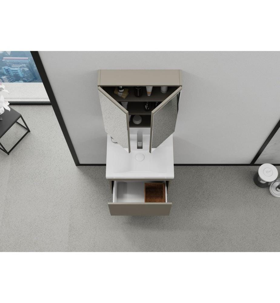 Badezimmerschrank mit Waschbecken und Spiegel 2-teilig Latte 100 % PVC-beschichtete Spanplatte