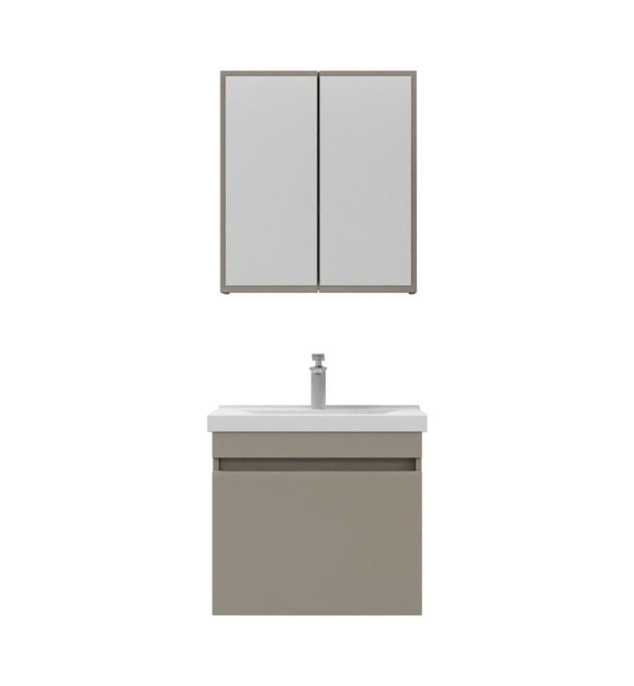 Badezimmerschrank mit Waschbecken und Spiegel 2-teilig Latte 100 % PVC-beschichtete Spanplatte