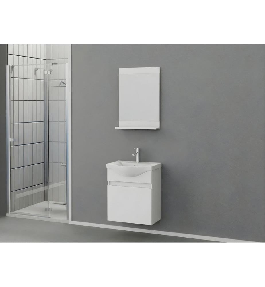 Ensemble meuble de salle de bain avec lavabo et miroir 2 pièces blanc mat panneau de particules 100 % recouvert de PVC