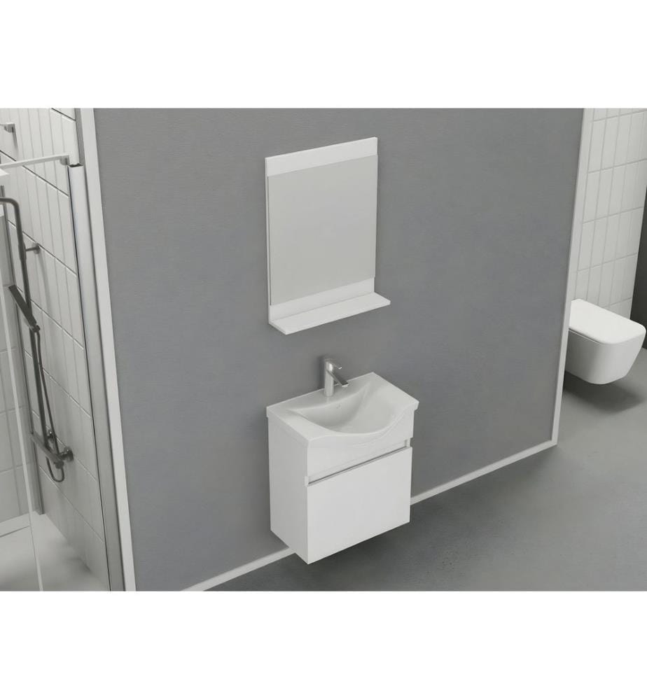 Ensemble meuble de salle de bain avec lavabo et miroir 2 pièces blanc mat panneau de particules 100 % recouvert de PVC
