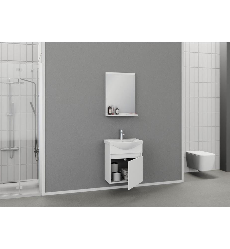 Ensemble meuble de salle de bain avec lavabo et miroir 2 pièces blanc mat panneau de particules 100 % recouvert de PVC