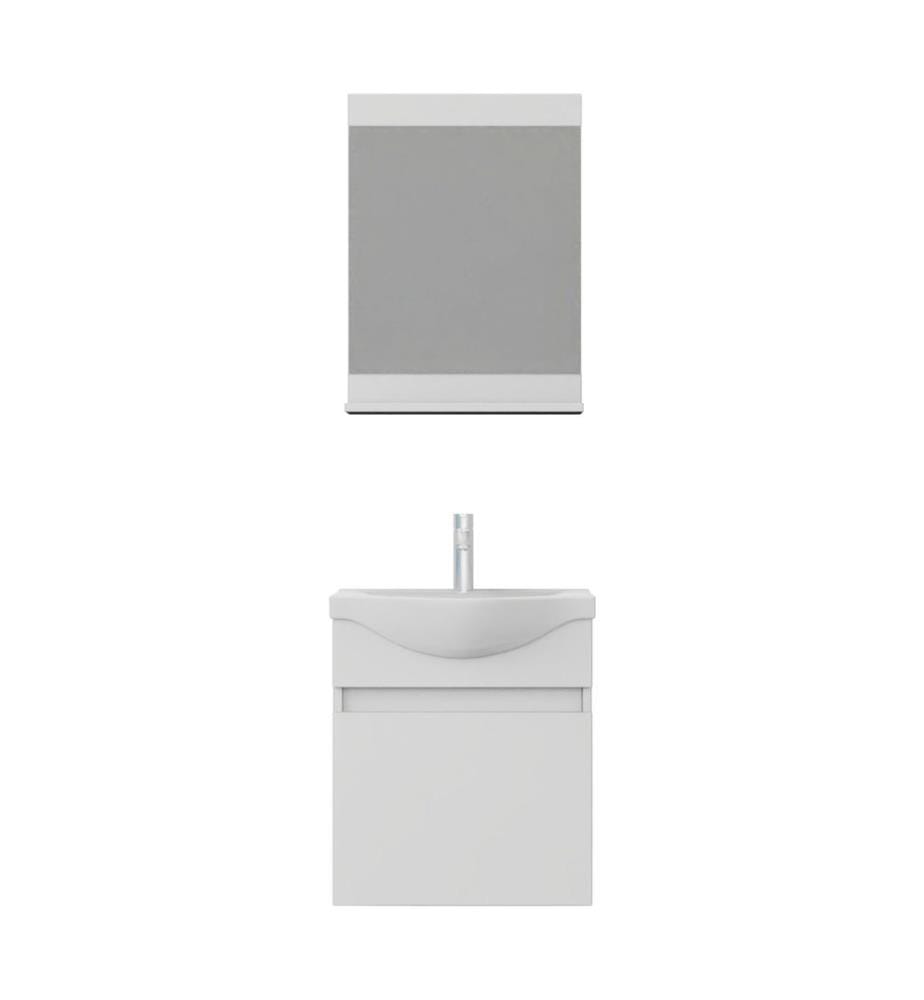 Ensemble meuble de salle de bain avec lavabo et miroir 2 pièces blanc mat panneau de particules 100 % recouvert de PVC