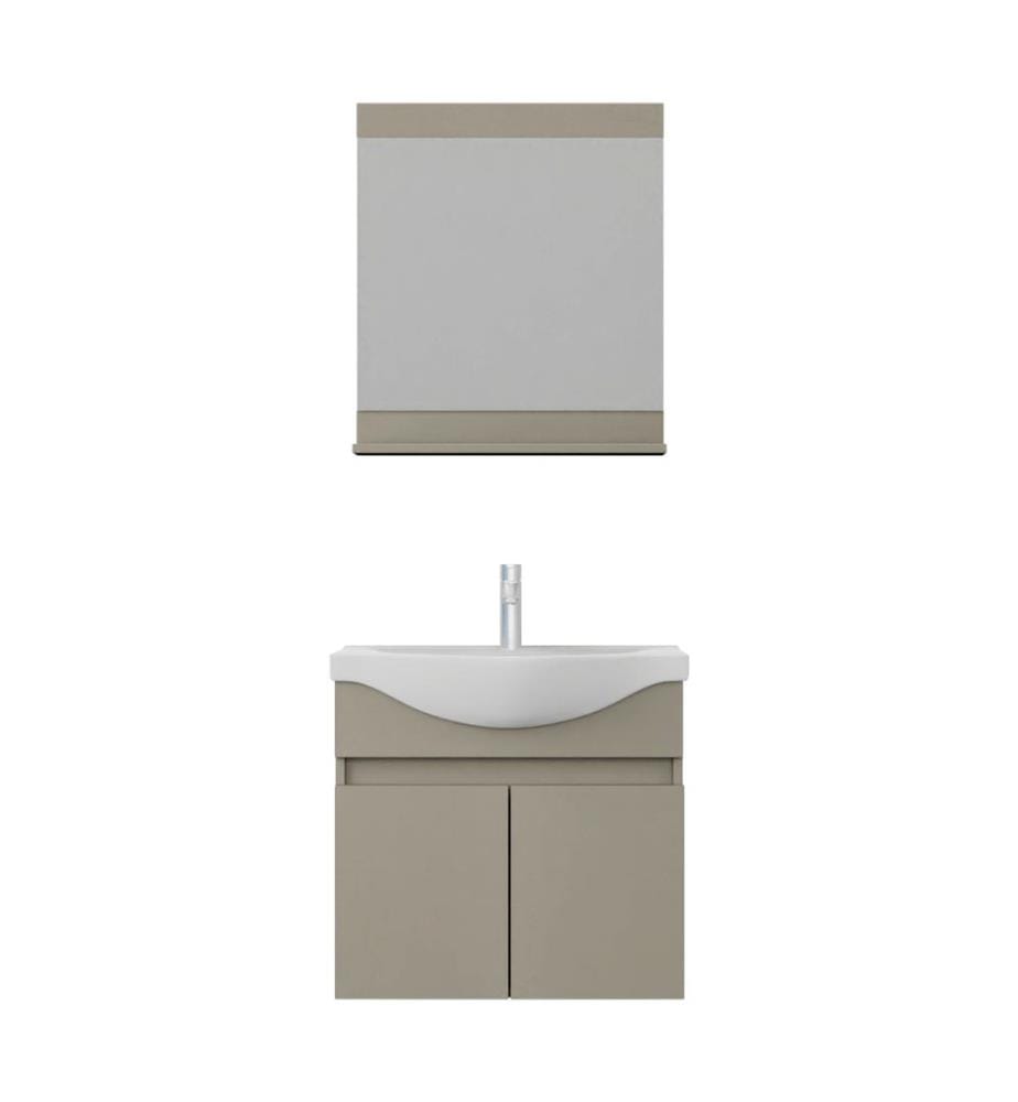 Ensemble meuble de salle de bain avec lavabo et miroir 2 pièces couleur latte panneau de particules 100 % recouvert de PVC