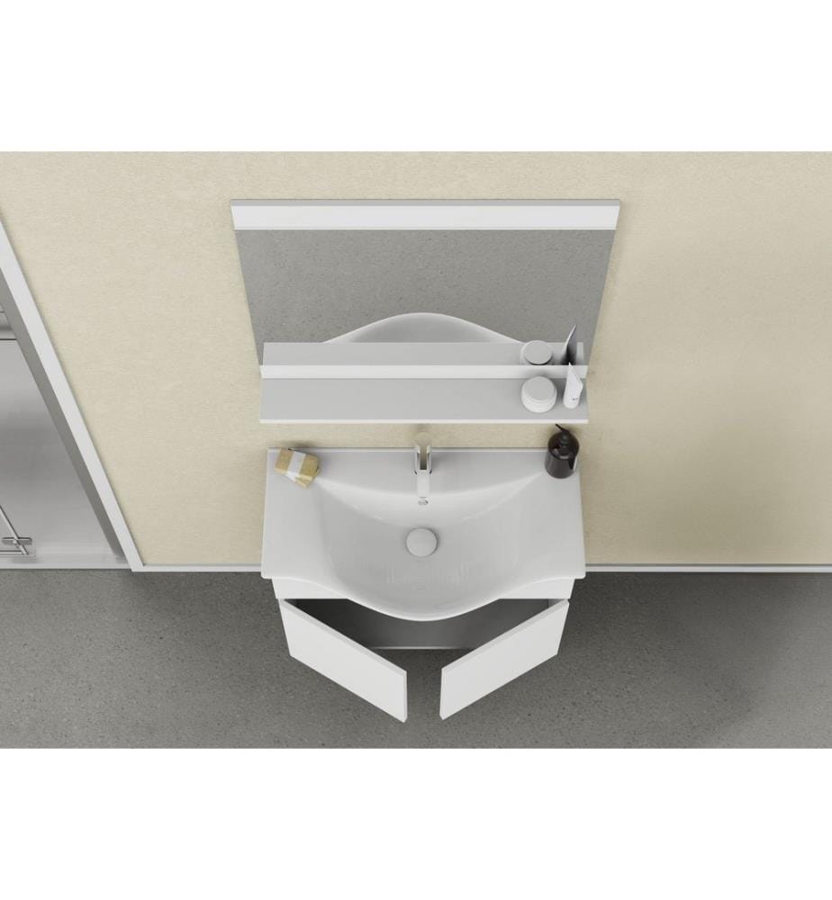 Badezimmerschrank mit Waschbecken und Spiegel 2-teilig mattweiss 100 % PVC-beschichtete Spanplatte