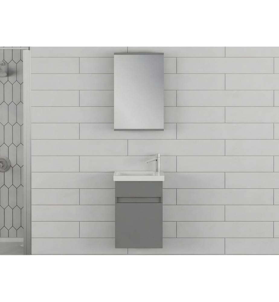Ensemble meuble de salle de bain avec lavabo et miroir 2 pièces gris mat panneau de particules 100 % recouvert de PVC