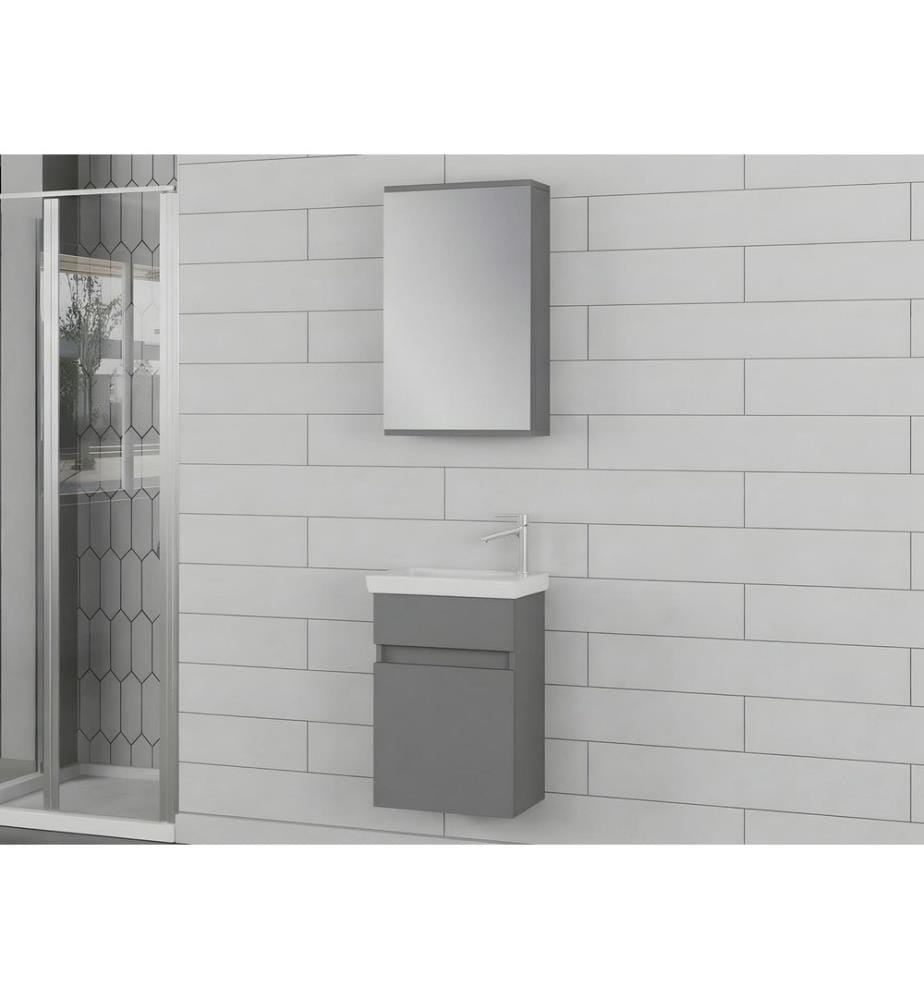 Ensemble meuble de salle de bain avec lavabo et miroir 2 pièces gris mat panneau de particules 100 % recouvert de PVC