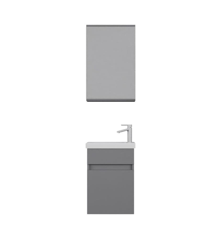 Ensemble meuble de salle de bain avec lavabo et miroir 2 pièces gris mat panneau de particules 100 % recouvert de PVC