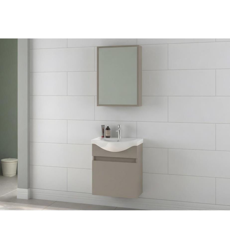 Ensemble meuble de salle de bain avec lavabo et miroir 2 pièces couleur latte panneau de particules 100 % recouvert de PVC