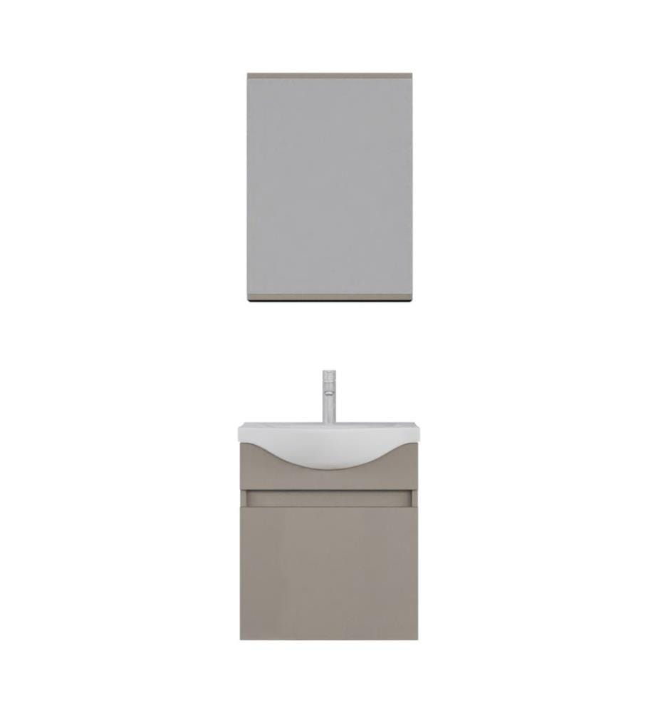 Ensemble meuble de salle de bain avec lavabo et miroir 2 pièces couleur latte panneau de particules 100 % recouvert de PVC