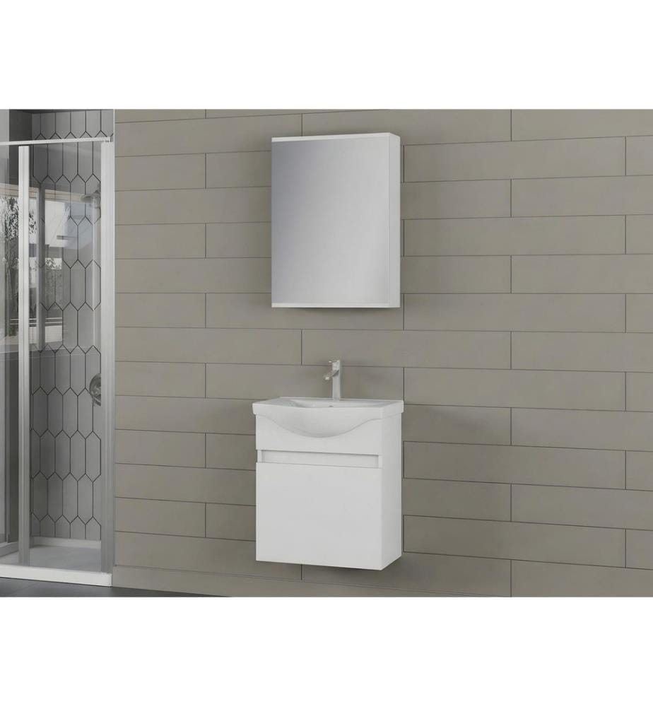 Badezimmerschrank mit Waschbecken und Spiegel 2-teilig mattweiss 100 % PVC-beschichtete Spanplatte