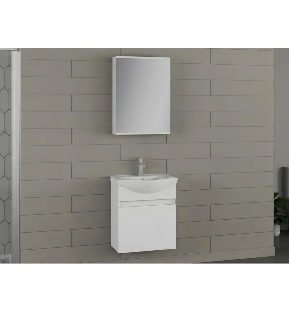 Badezimmerschrank mit Waschbecken und Spiegel 2-teilig mattweiss 100 % PVC-beschichtete Spanplatte