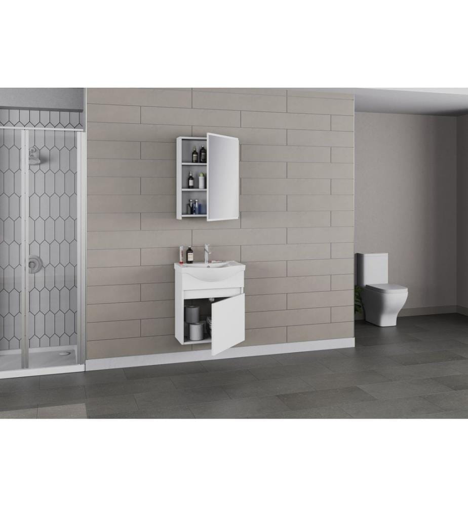Badezimmerschrank mit Waschbecken und Spiegel 2-teilig mattweiss 100 % PVC-beschichtete Spanplatte