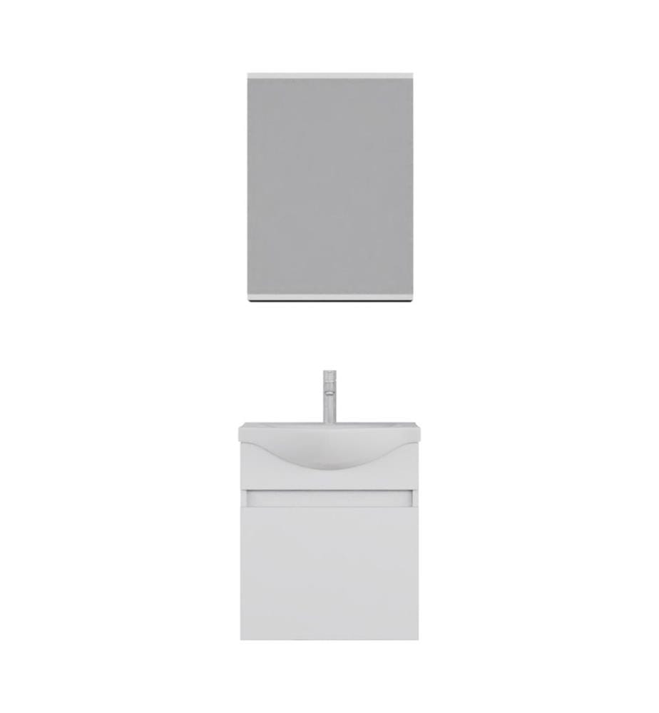 Badezimmerschrank mit Waschbecken und Spiegel 2-teilig mattweiss 100 % PVC-beschichtete Spanplatte