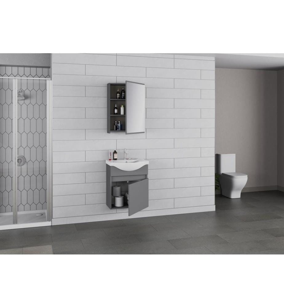 Badezimmerschrank mit Waschbecken und Spiegel 2-teilig mattgrau 100 % PVC-beschichtete Spanplatte
