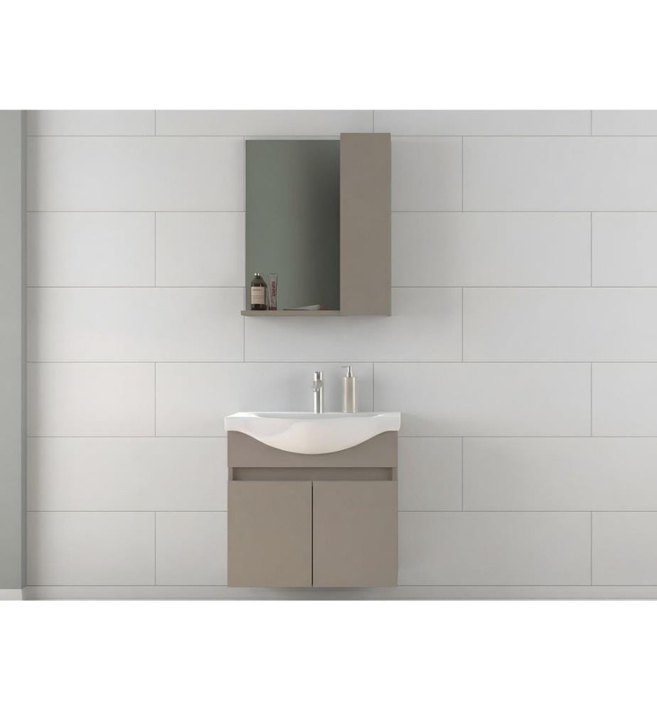 Badezimmerschrank mit Waschbecken und Spiegel 2-teilig Latte 100 % PVC-beschichtete Spanplatte