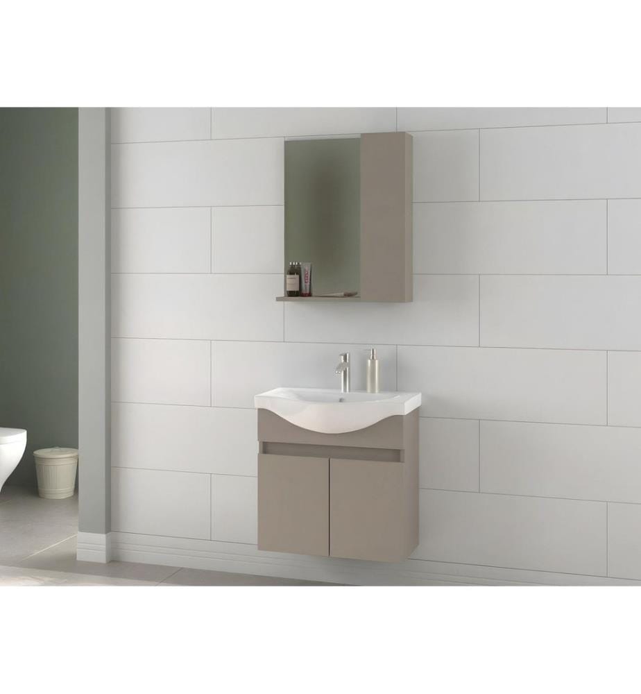Badezimmerschrank mit Waschbecken und Spiegel 2-teilig Latte 100 % PVC-beschichtete Spanplatte