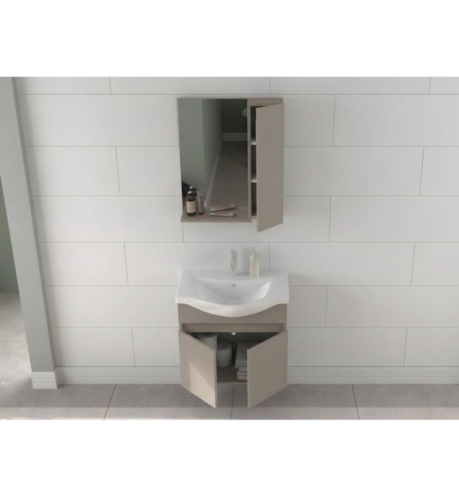 Badezimmerschrank mit Waschbecken und Spiegel 2-teilig Latte 100 % PVC-beschichtete Spanplatte