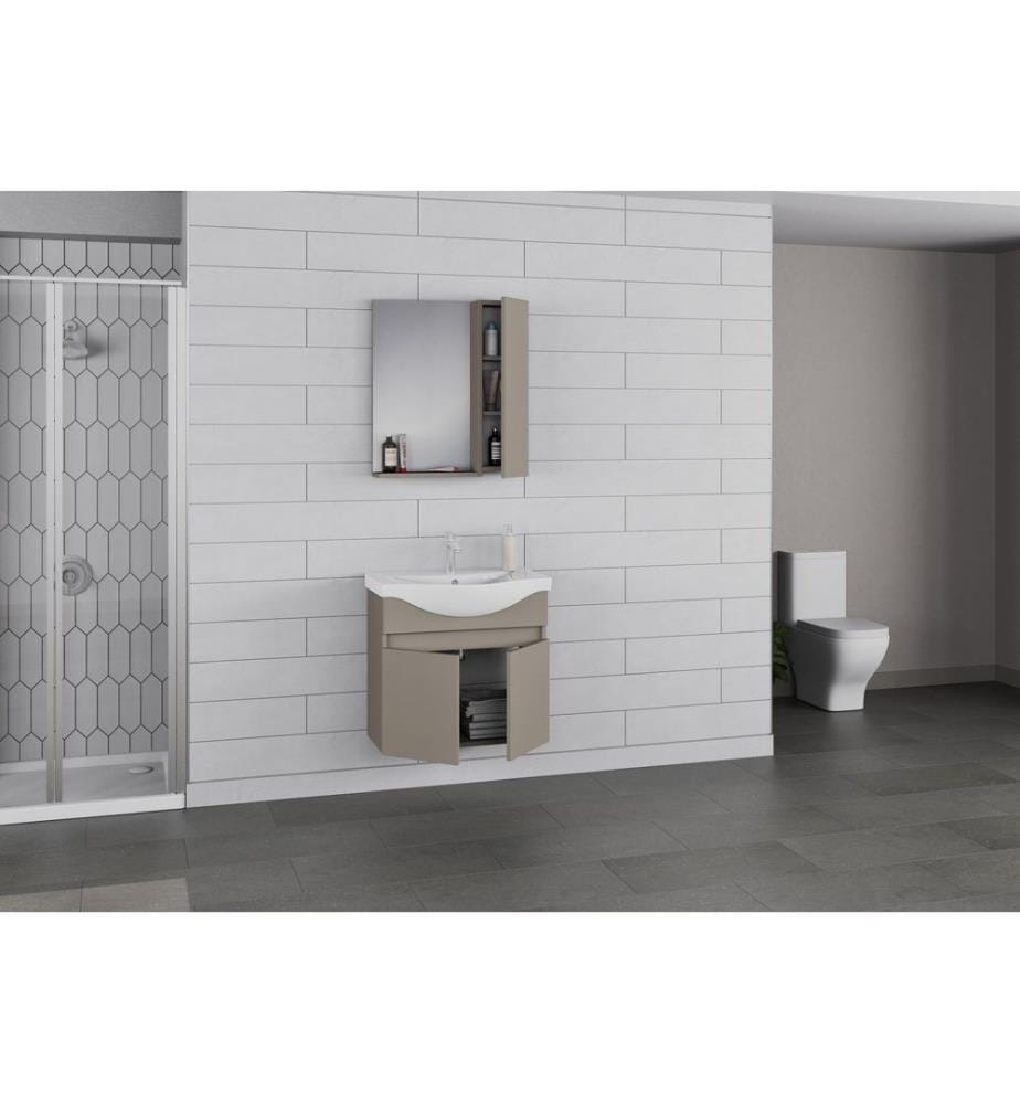 Badezimmerschrank mit Waschbecken und Spiegel 2-teilig Latte 100 % PVC-beschichtete Spanplatte