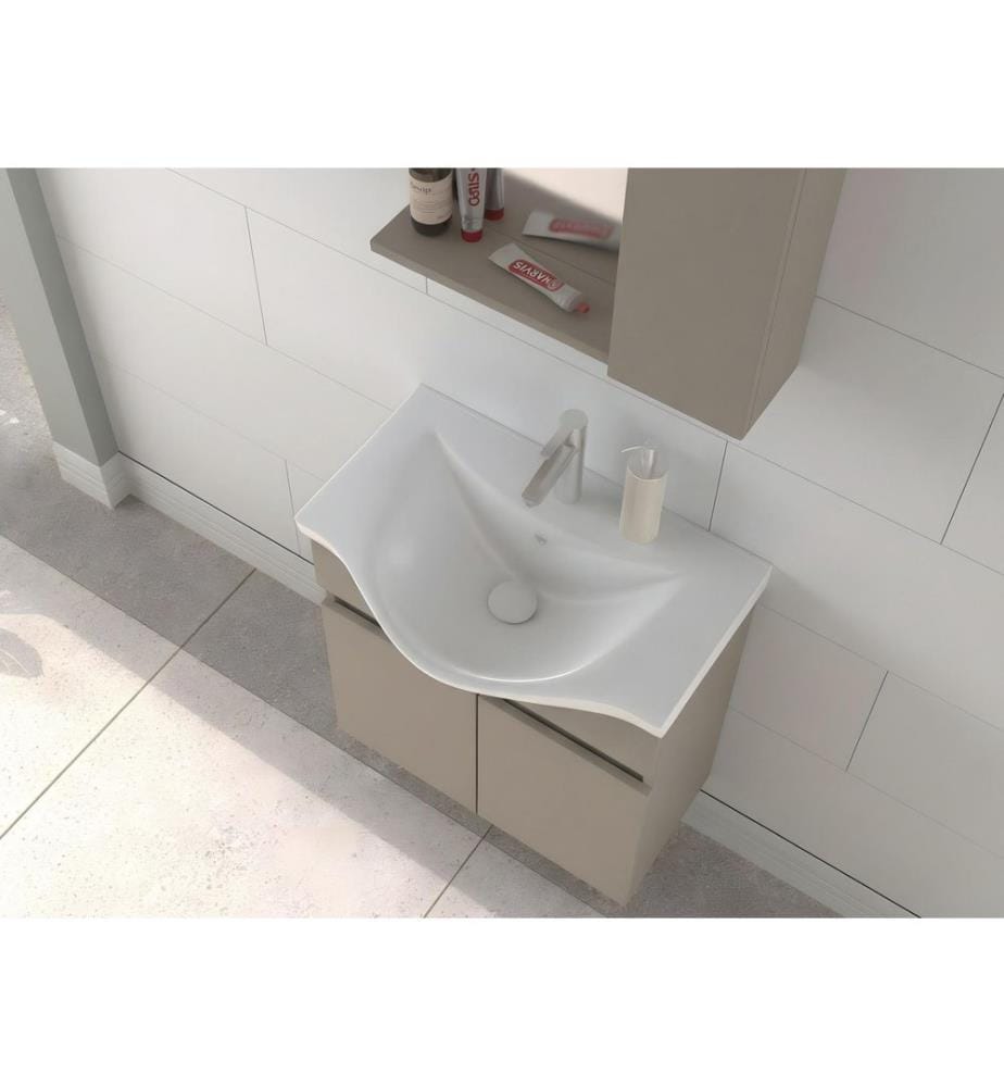Badezimmerschrank mit Waschbecken und Spiegel 2-teilig Latte 100 % PVC-beschichtete Spanplatte